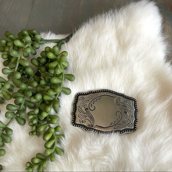 Belt Buckle Floral Silver & Black Rodeo Western Bull Rider Cowboy Cowgirl