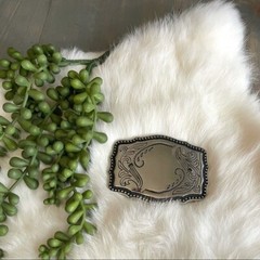 Belt Buckle Floral Silver & Black Rodeo Western Bull Rider Cowboy Cowgirl