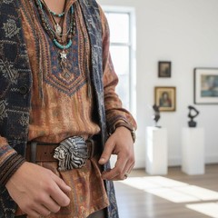Men Women Dark Silver Metal Buckle Native American Indian Face Western Fashion