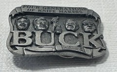 Buck Knives Belt Buckle Four Generations Of Knife Makers Pewter Smoky MT. Knife