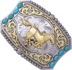 Cowboy Style Belt Buckle for Men Western Buckles with Horse and Turquoise Vin…