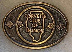 Vintage Metal Belt Buckle, Solid Bronze, Corvette Club of Illinois, Sports Car