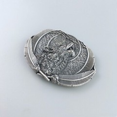 Vintage Silver Plated Western Moon Wolf Oval Belt Buckle Boucle de Ceinture