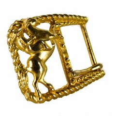 Belt Buckle Overlay Horse Gold Tone Cowboy Small Classic Box Frame Clip
