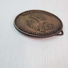 NRA 3rd Annual Trophy Elk Hunt Whittington Center Belt Buckle 3.5×2.5&Prime; VTG