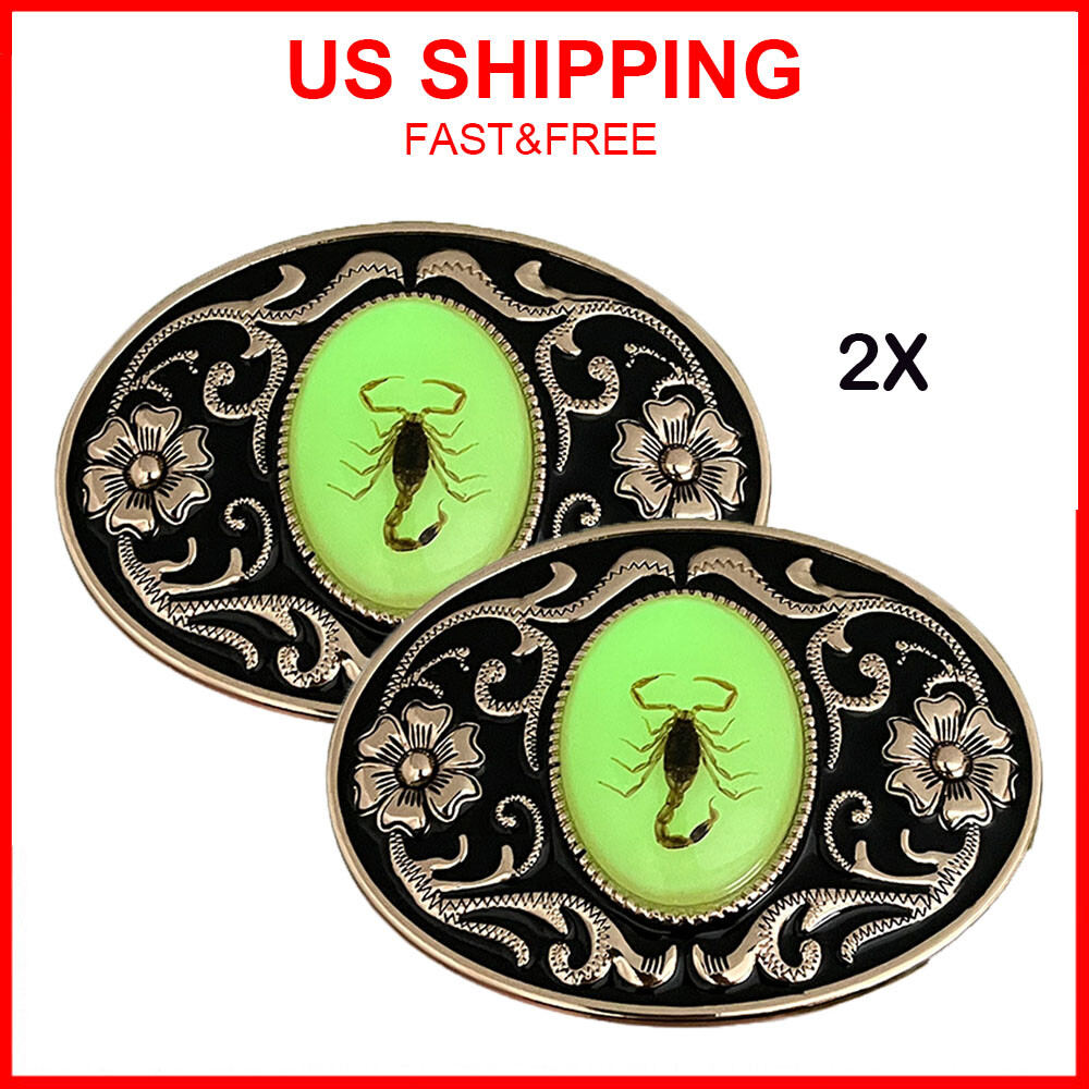 2X Belt Buckle Men Luminous 3D Scorpion Western Cowboy Belt Buckle Unisex NEW