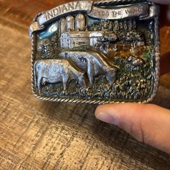 Vtg Bergamont Brass Belt Buckle 1984 Indiana Feeds the World E-26 USA READ