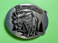 YELLOWSTONE National Park Moose Elk Wildlife Scene Silver Color Belt Buckle