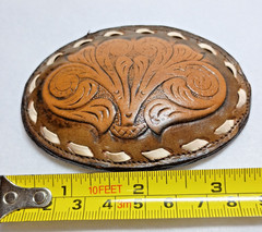 Vintage Justin Leather Belt Buckle Oval Western Cowboy Style 60-C Brown