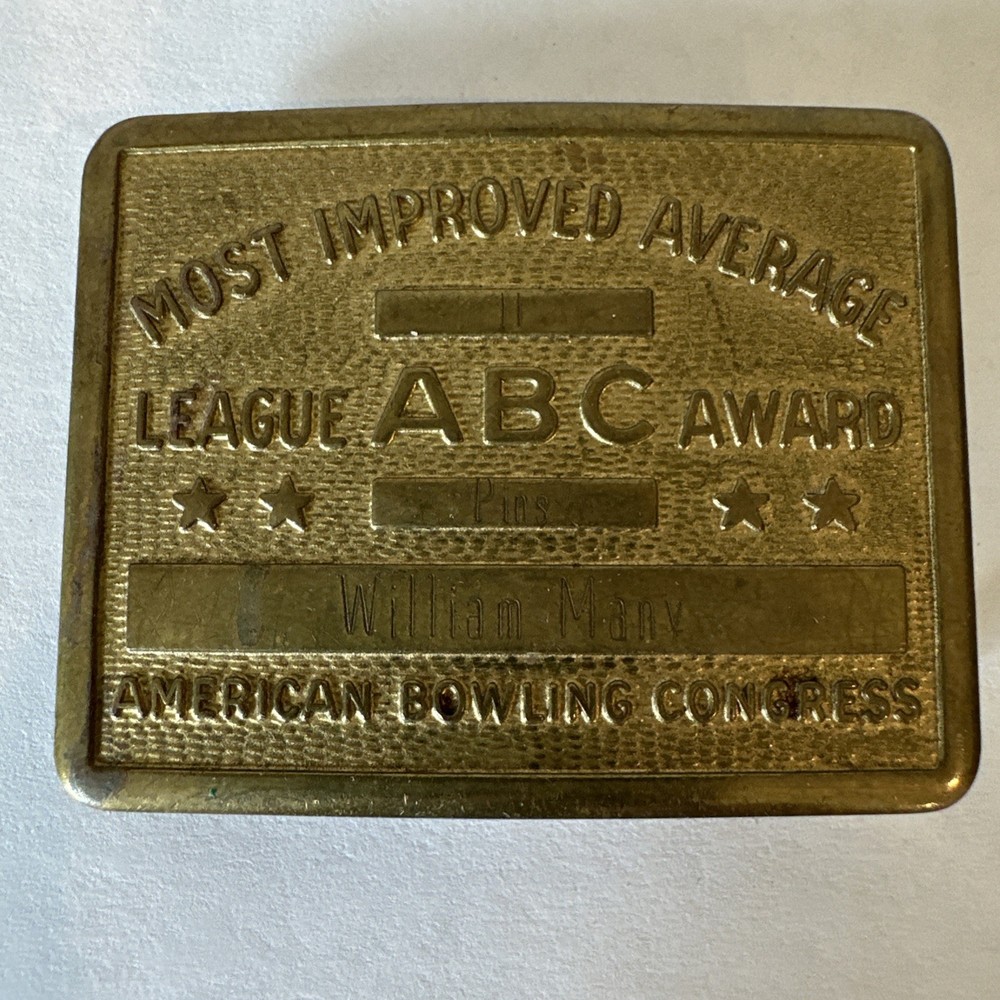 Vintage Belt Buckle American Bowling Congress Most Improved Average Award Blank