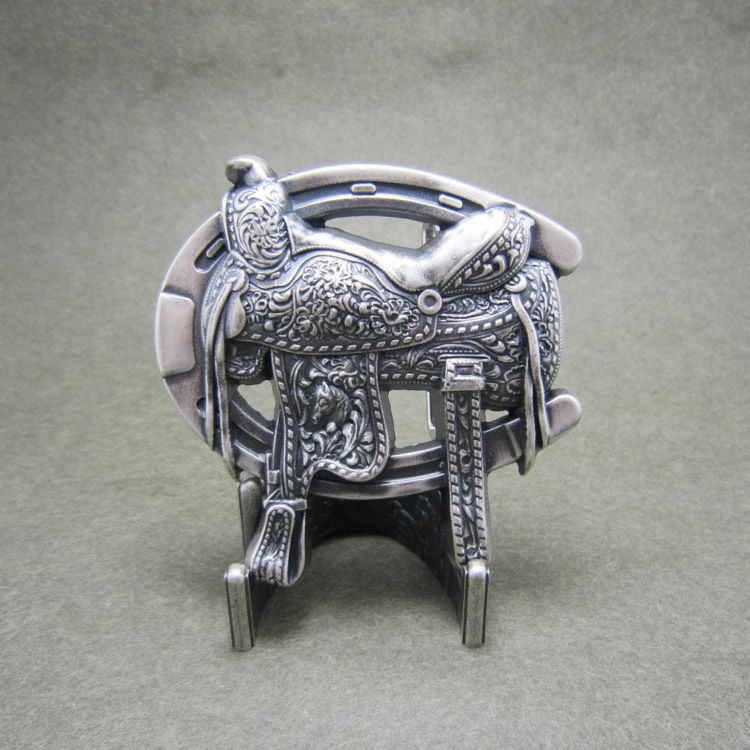 Cowboy Rodeo Horse Saddle Silver-Plated Western Metal Belt Buckle