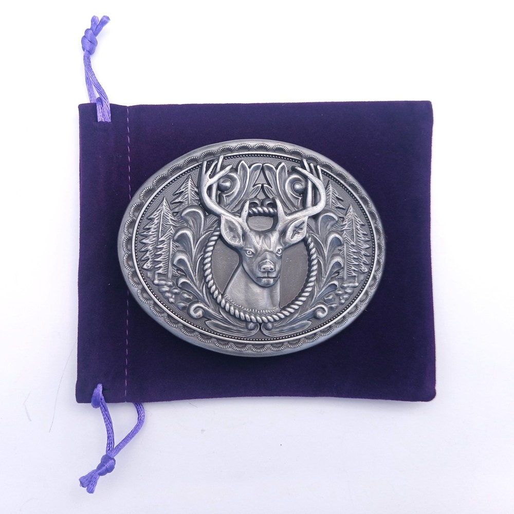 Nocona Deer Belt Buckle Mens Silver Oval Large Buck