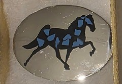 Vintage Metal Belt Buckle, Nice Chrome and Black Enamel, Blue Crushed Turquoise