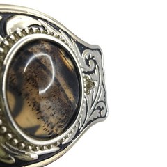 Western Belt Buckle Dendritic Agate Cabochon Silver Engraved Accents Side Pieces