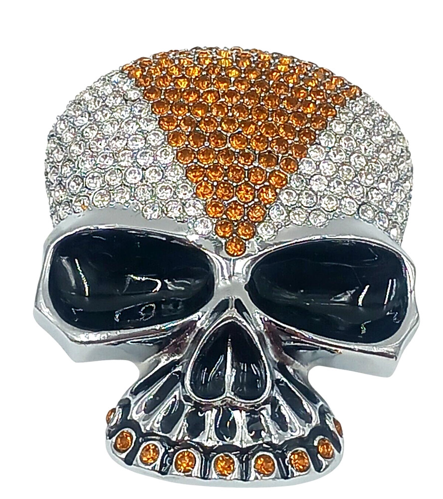 Fashion Skull Skeleton Belt Buckle Clear & Brown Rhinestone Silver Tone Metal