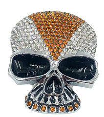 Fashion Skull Skeleton Belt Buckle Clear & Brown Rhinestone Silver Tone Metal