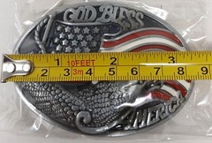 God Bless America Belt Buckle Eagle Flag Patriotic Design Metal Oval #M-14