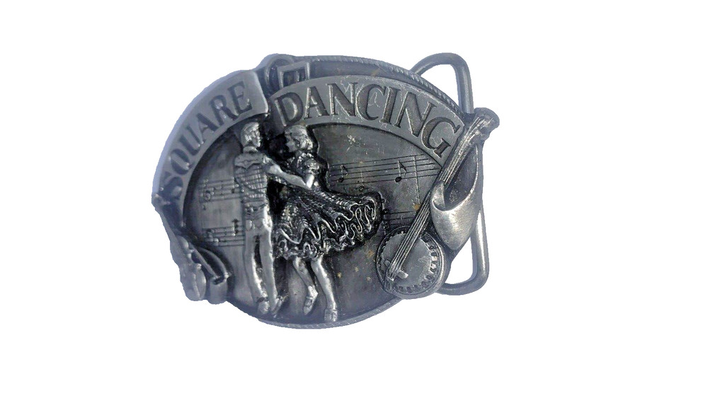 Pewter Belt Buckle Square Dance Couple Dancing Fiddle Banjo 1985 Siskiyou