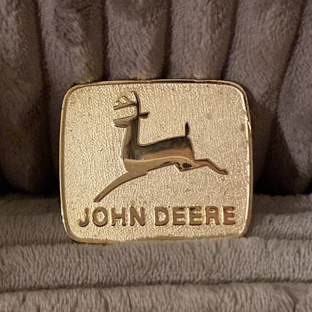 Vintage John Deere Belt Buckle Gold Tone Running Deer Logo Western Style