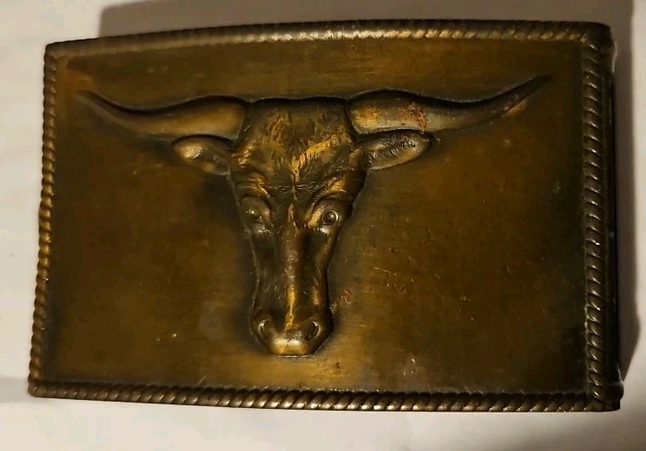 COPPER TONE BULL STEER HEAD BELT BUCKLE WESTERN VINTAGE