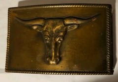 COPPER TONE BULL STEER HEAD BELT BUCKLE WESTERN VINTAGE