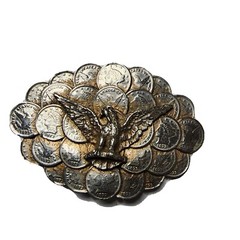 Vintage Nickel Belt Buckle Eagle Graduated Faux Coins