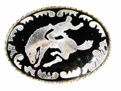 Cowboy Black Silvertone Broncho Busting Belt Buckle By W U.S.A. 32116