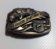 Bass Anglers Sportsman Society Brass Belt Buckle Antique Brass Color 1980s