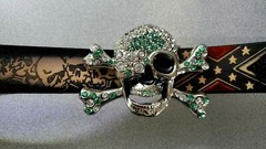 VINTAGE SCULL HIP HOP METAL RHINESTONES BUCKLE & Genuine Leather SCULL Belt