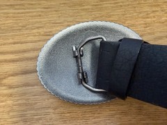 Vintage Western Cowboy Black Belt with Silver Tone Oval Belt Buckle Sz M See pic