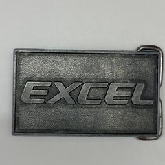 Excel Belt Buckle Metal Pewter tone Raised Lettering Made in USA Vintage