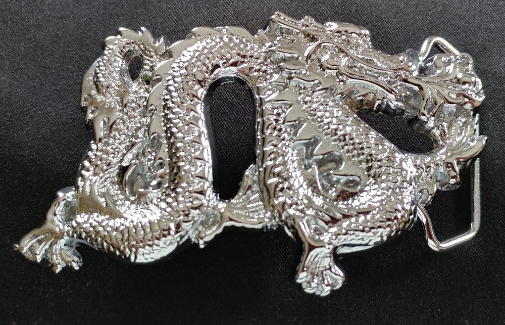 DRAGON FIRE FLAME BREATHING SOLID BRASS CHROME PLATED BARON BELT BUCKLE 1981