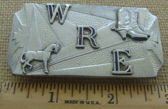 VTG WRE Silvertone Hook-Fast Belt Buckle w 3-D Horse & Cowboy Boots