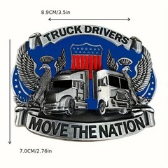 ‘Truckers Move The Nation’ • Double Eagle Western 3D Belt Buckle • Blue Enamel