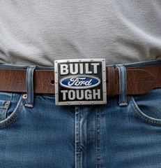 FORD TRUCKS « BUILT TOUGH » 3 1/4&Prime; Wide Logo Metal/Enamel BELT BUCKLE