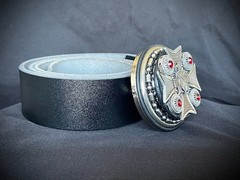 “Blood Cross Relic” New Belt Buckle Red Crystal Industrial OOAK Darren McNeese