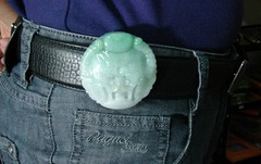 Certified Green Chinese Natural A Jade Jadeite Dragon Man Buckle Belt A-078-2