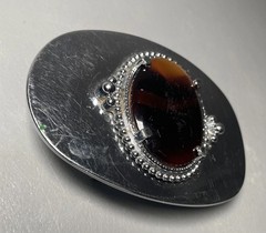 Vintage Western Oval Silver Tigers Eye Belt Buckle Chrome
