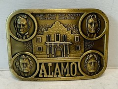 Vintage 1985 Four Heroes Of Alamo Brass Belt Buckle Limited Edition NWOB RARE