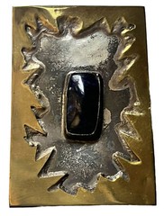 STERLING SILVER BRASS STONE J HENRY NAVAJO MID CENTURY HEAVY LARGE BELT BUCKLE