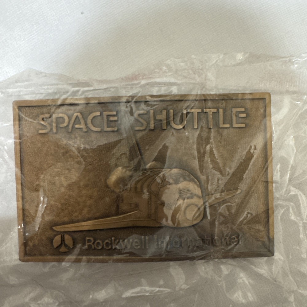 Vintage Space Shuttle Rockwell International Brass Belt Buckle