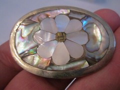 VINTAGE ALPACA SILVER BELT BUCKLE WITH MOTHER OF PEARL INLAY – GW-13