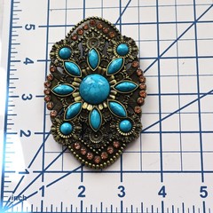 Large Oval Belt Buckle Black w Faux Turquoise Unisex 4”