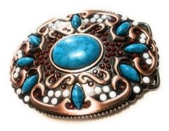 ✖ HQ NATIVE AMERICAN copper turquoise Cowboy Rodeo Style Belt Buckle Heritage US