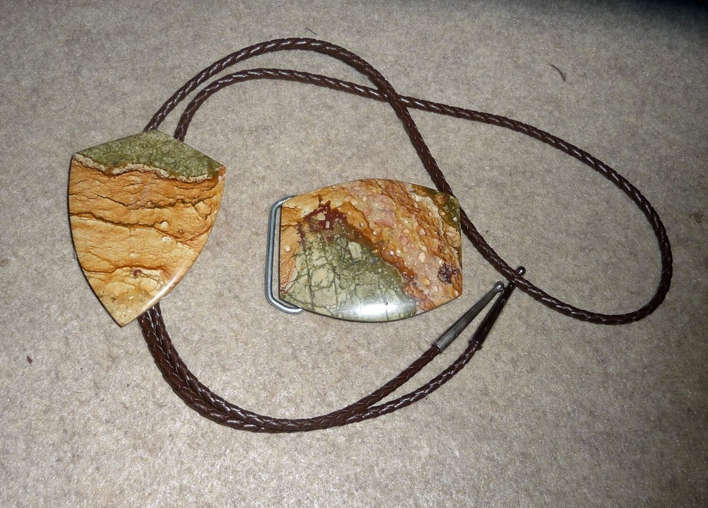Handcrafted Buckle & Bola set Owyhee stone Green & Brown Natural stone