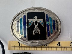 Johnson & Held Ltd. Thunderbird Inlay Western Belt Buckle & Bolo Tie Set, Silver