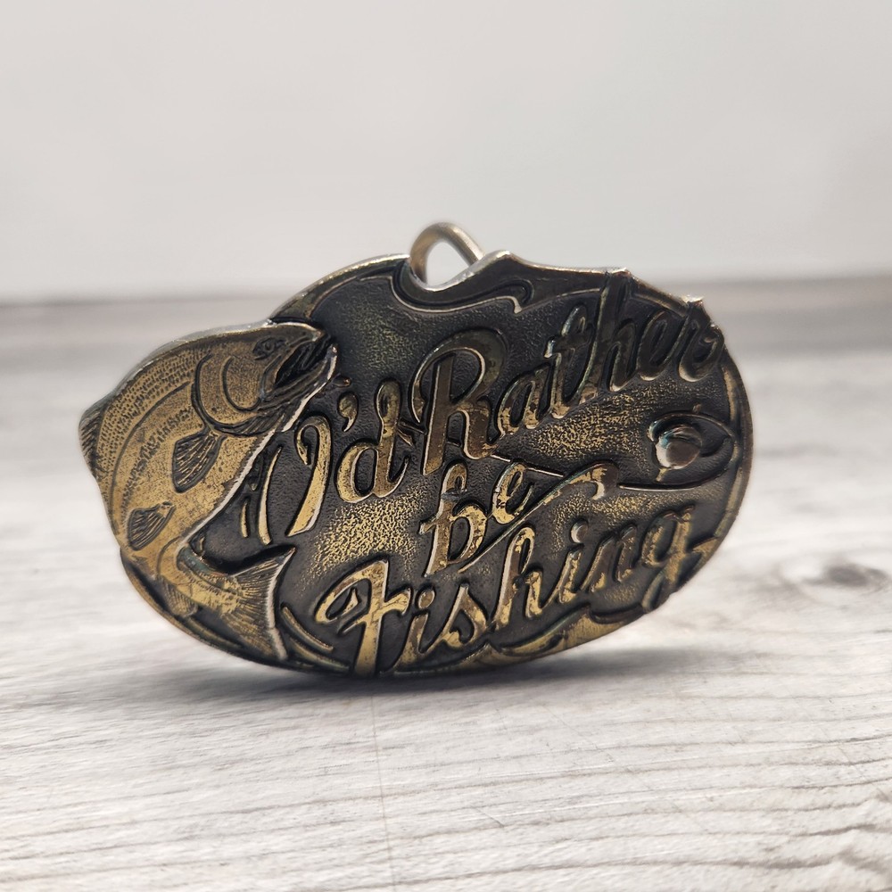I&rsquo;d Rather be Fishing 1985 Great American Brass Metal Belt Buckle
