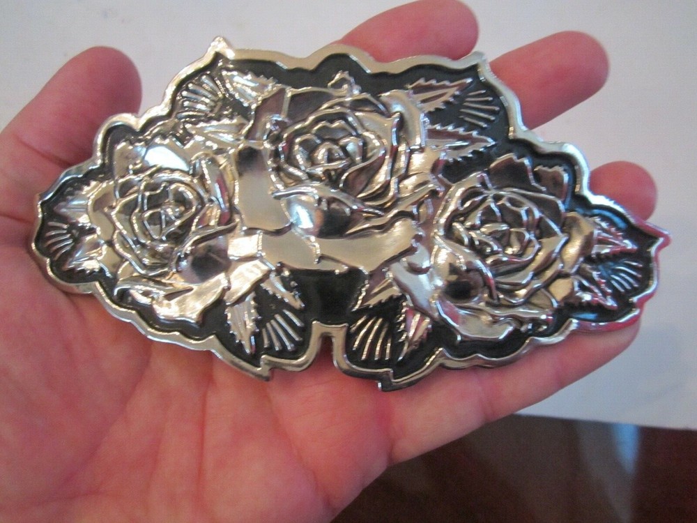 TRIPLE ROSE BELT BUCKLE STARS & STRIPES FOREVER – MASSIVE 6 1/2&Prime; X 3&Prime; – GW9