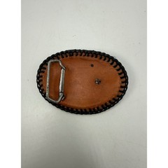 Vintage Hand Painted Leather Bird Belt Buckle Western Boho Braided Whipstitch