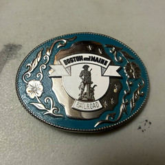 Men&rsquo;s Railroad Oval Belt Buckle Embossed Floral Metal Silver/Blue 1.5in